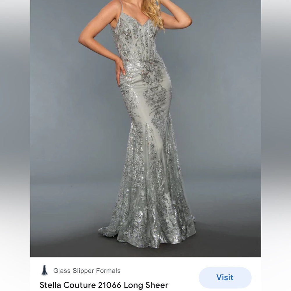 Stella couture 21066 long sheer mermaid shimmer maxi dress